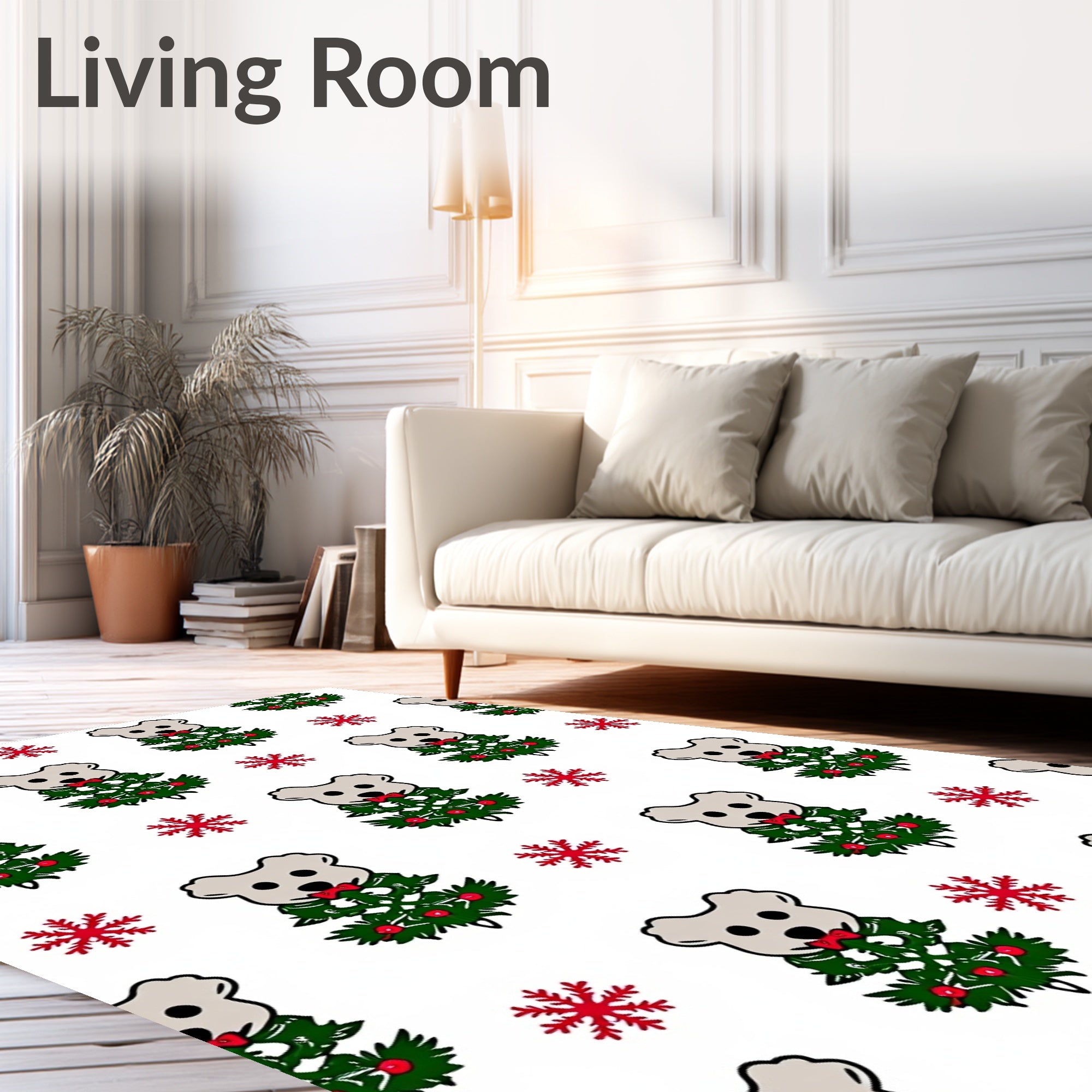 Christmas Dog White Red Snowflakes Rug