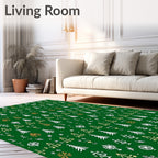 Holiday Forest Trees Christmas Green Gold Rug