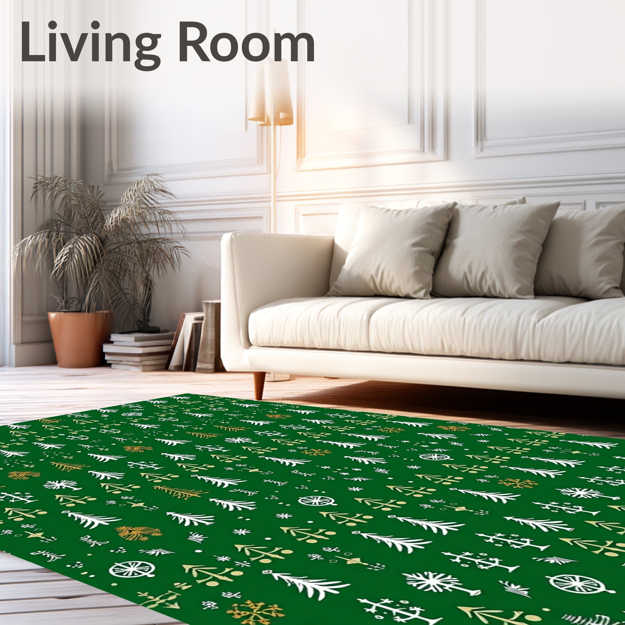 Holiday Forest Trees Christmas Green Gold Rug