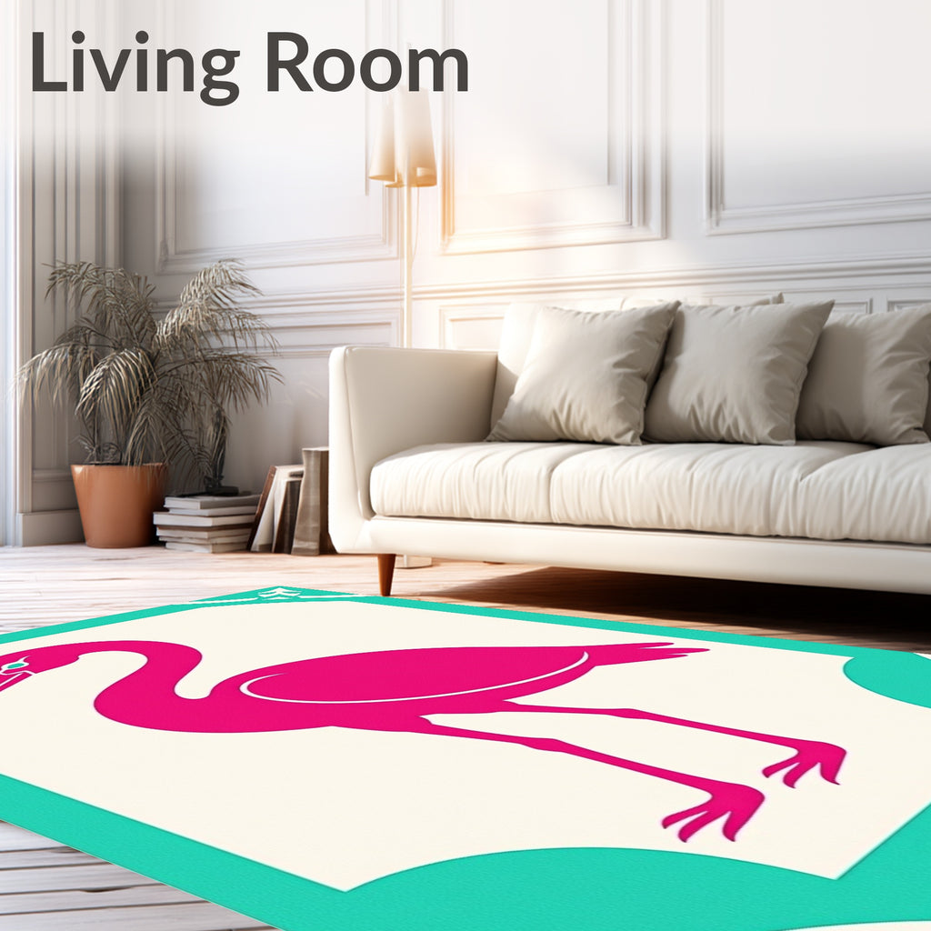 Hot Pink Crane Teal Border Rug