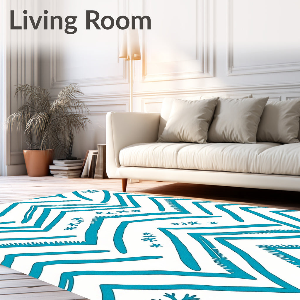 Teal Blue Chevron Snowflake Accents Rug