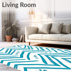 Teal Blue Chevron Snowflake Accents Rug