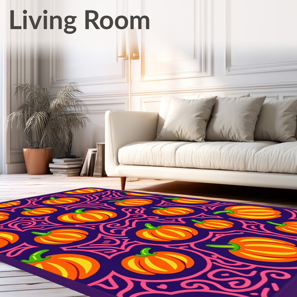 Orange Pumpkin Swirls With Purple Background Rug