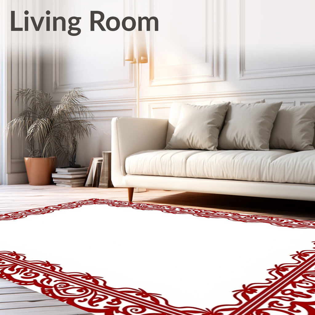 Ornate Red Border Floral Lace Rug