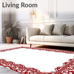 Ornate Red Border Floral Lace Rug