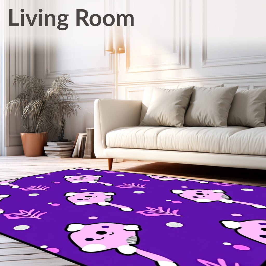 Whimsical Pink Blob Purple Garden Rug