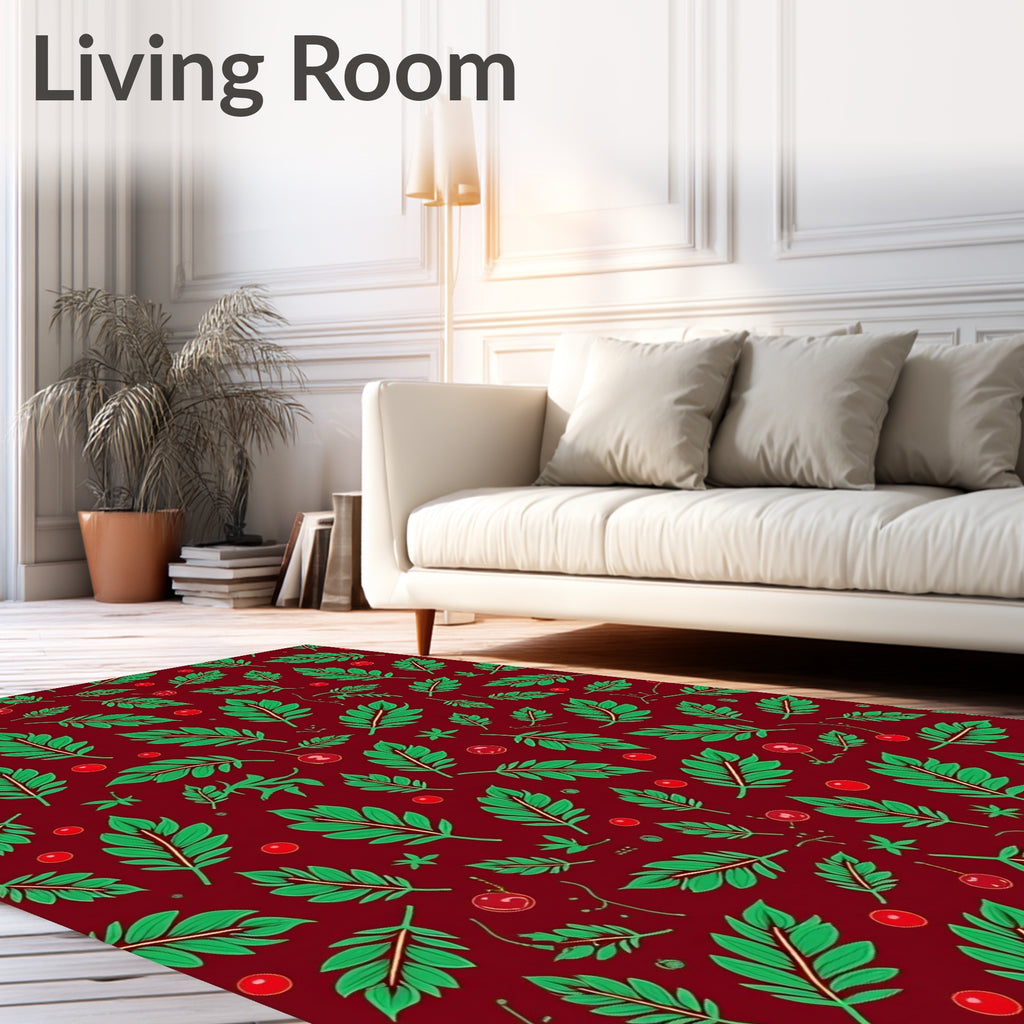 Deep Red Leafy Berry Branch Rug