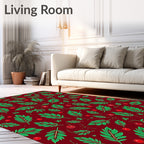 Deep Red Leafy Berry Branch Rug
