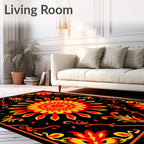 Vibrant Red Yellow Floral Sunburst Rug