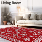 Crimson White Snowflake Holiday Medallion Rug