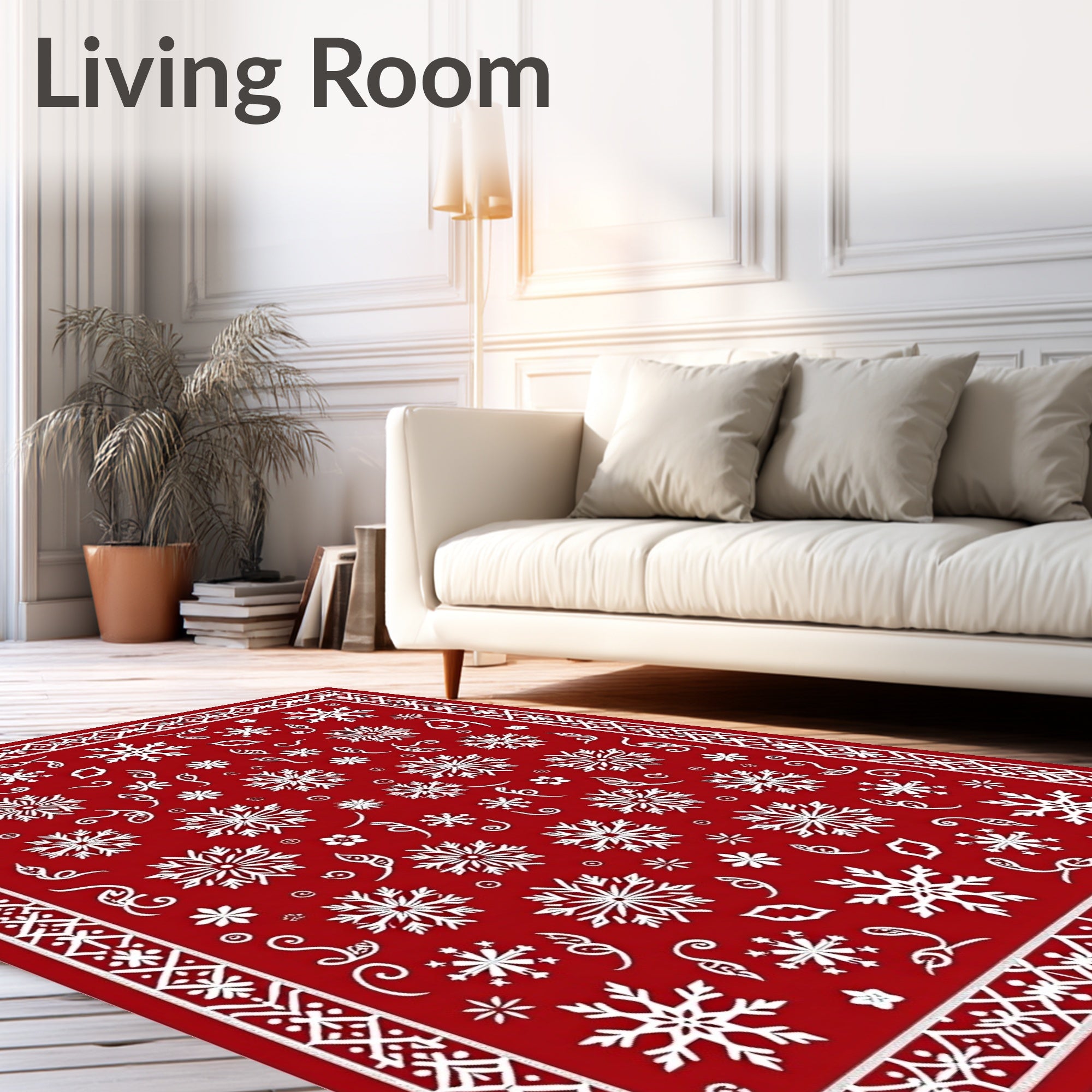 Crimson White Snowflake Holiday Medallion Rug