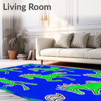 Vibrant Green Horses On Royal Blue Rug