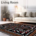 Black Red White Floral Border Rug