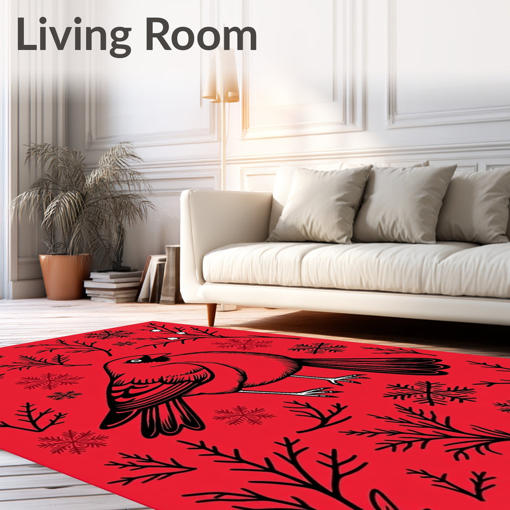 Cardinal with Snowflakes and Branches Rug