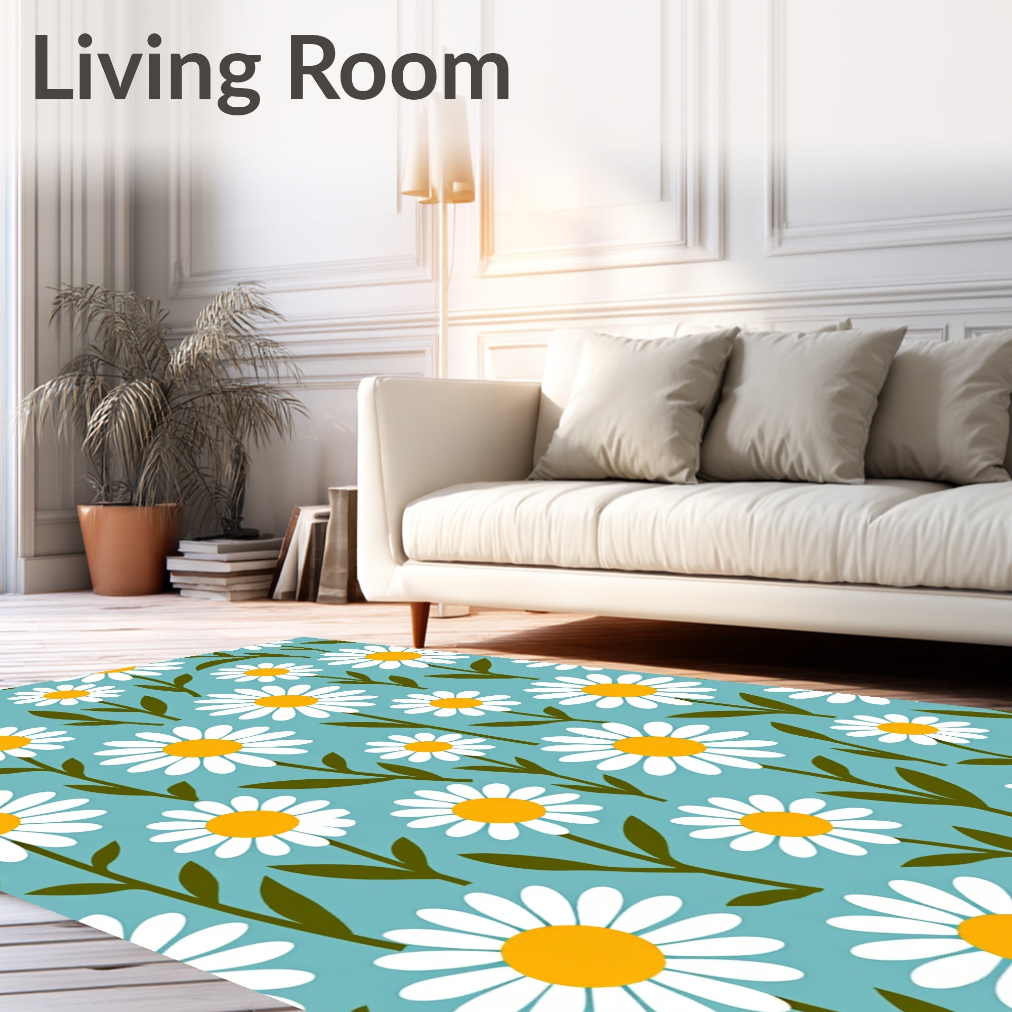Whimsical White Daisy Meadow Rug