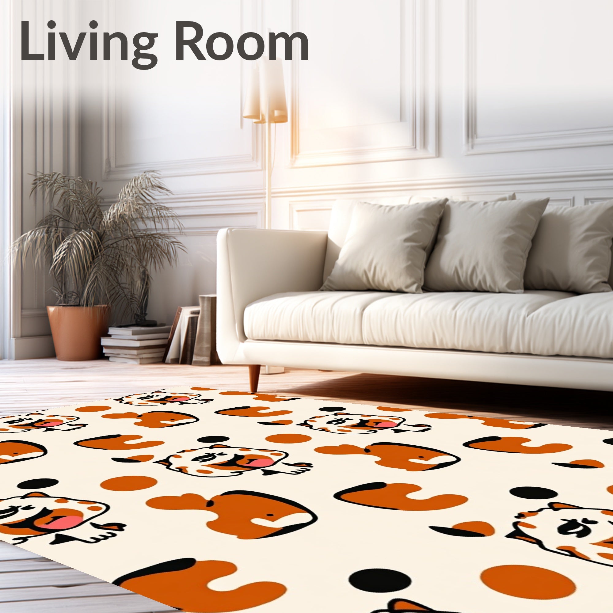 Whimsical Orange Creature Polka Dot Rug