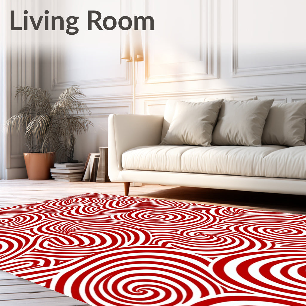 Crimson Swirls Abstract Stripe Rug