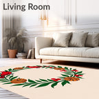 Red Cardinal Wreath Green Leaf Berry Rug