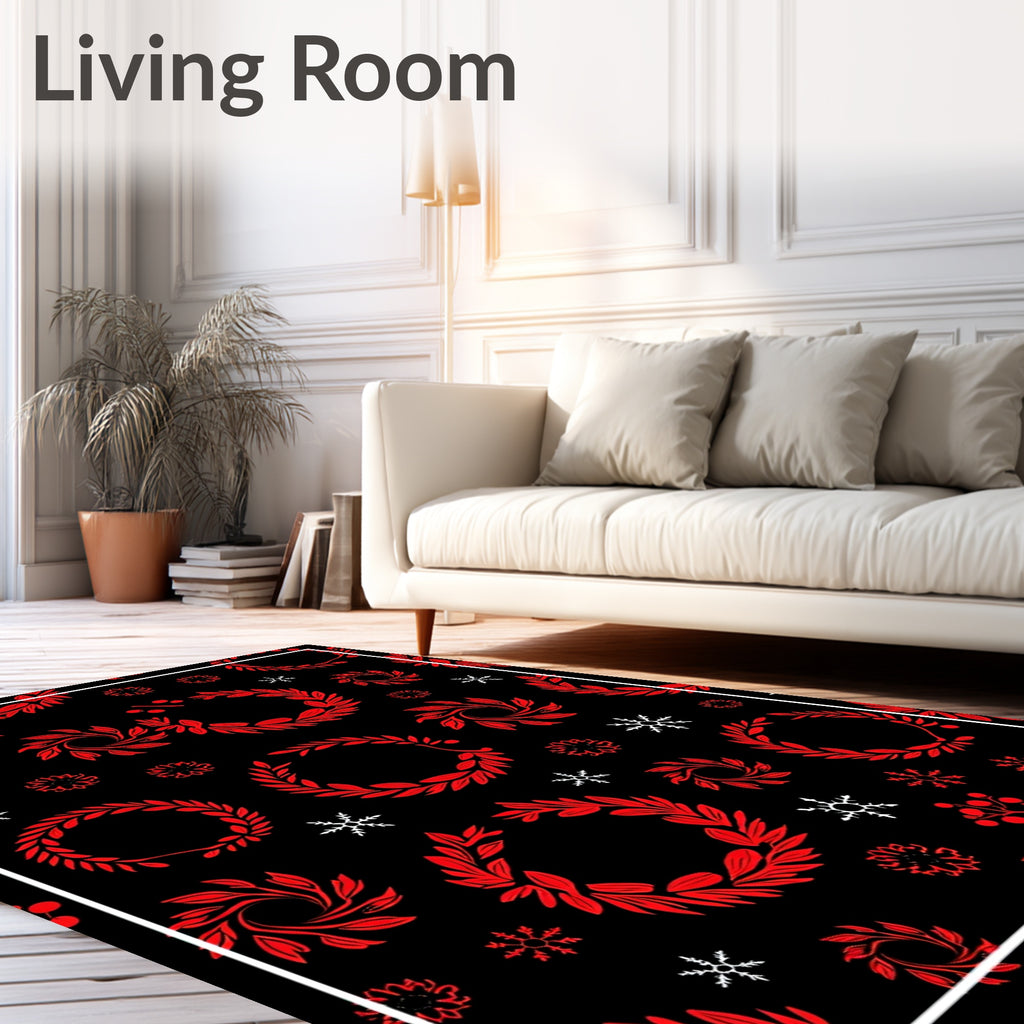 Crimson Leaf Wreath Snowflake Contrast Rug