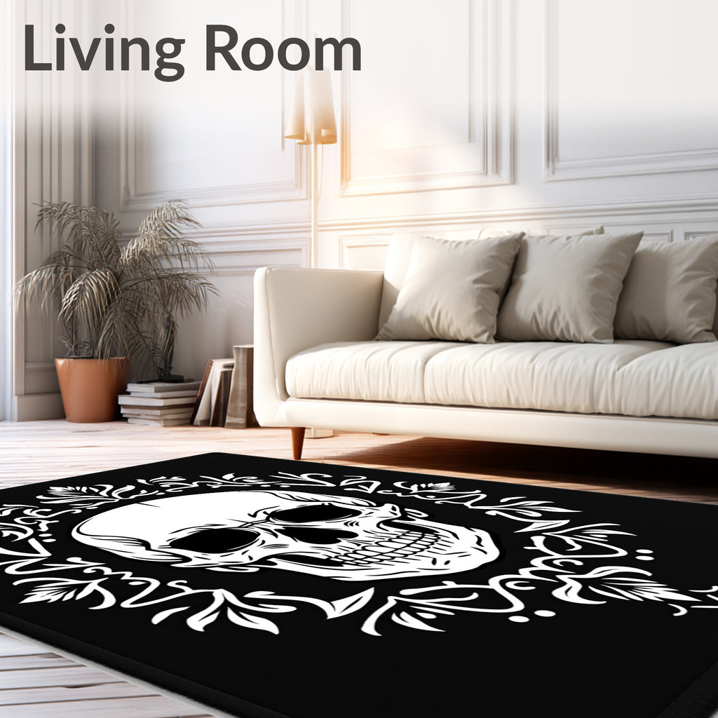 Gothic White Skull Damask Rug