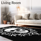 Gothic White Skull Damask Rug