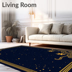 Deep Blue Golden Starry Night Border Rug