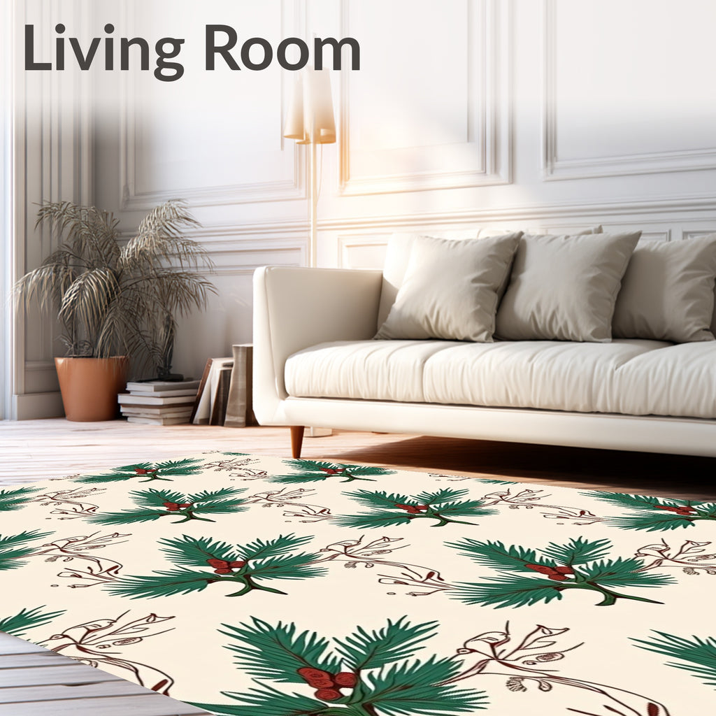 Festive Green Pine Berry Sprig Rug