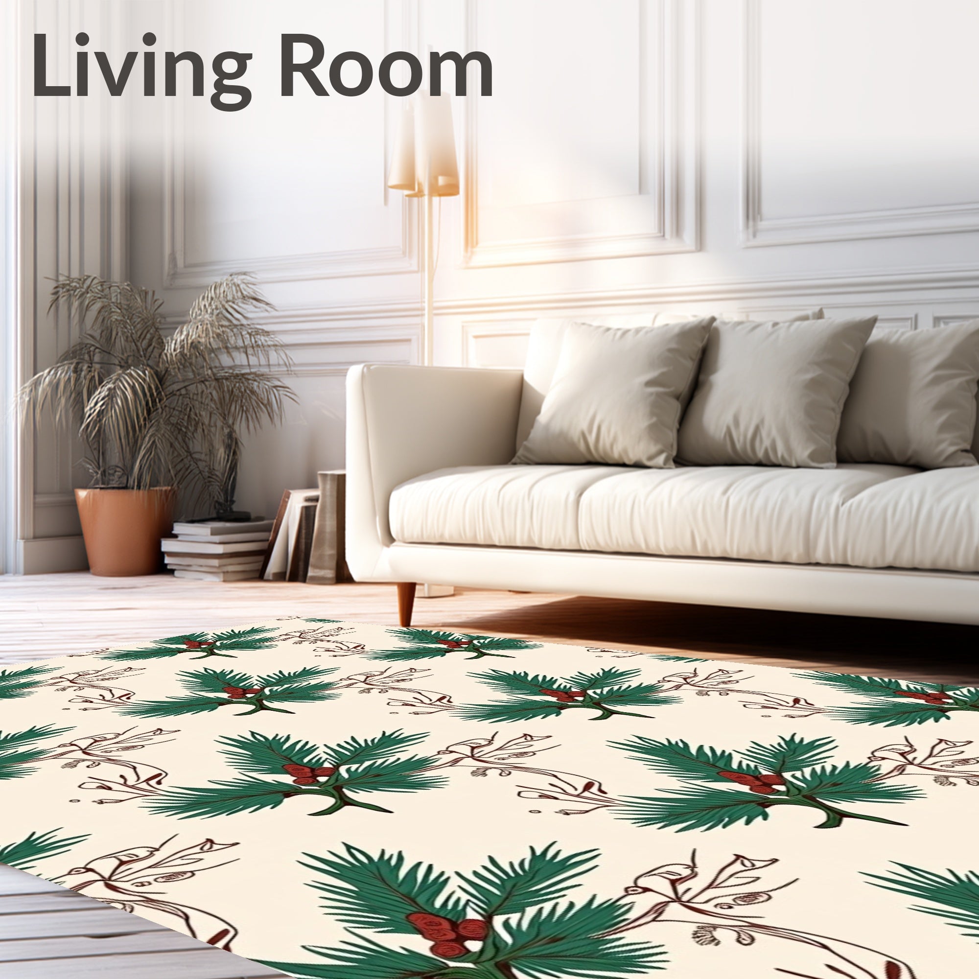 Festive Green Pine Berry Sprig Rug