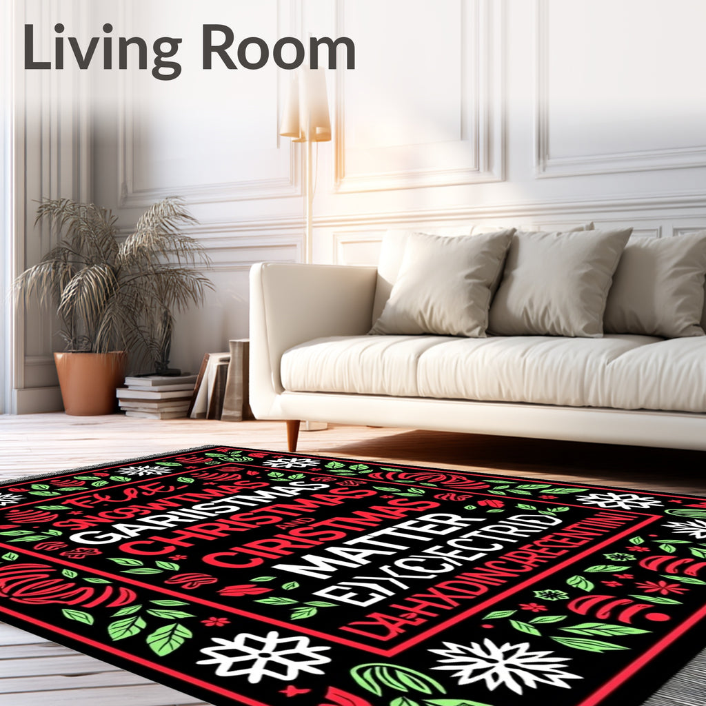 Festive Red Green Snowflake Border Rug