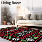 Festive Red Green Snowflake Border Rug