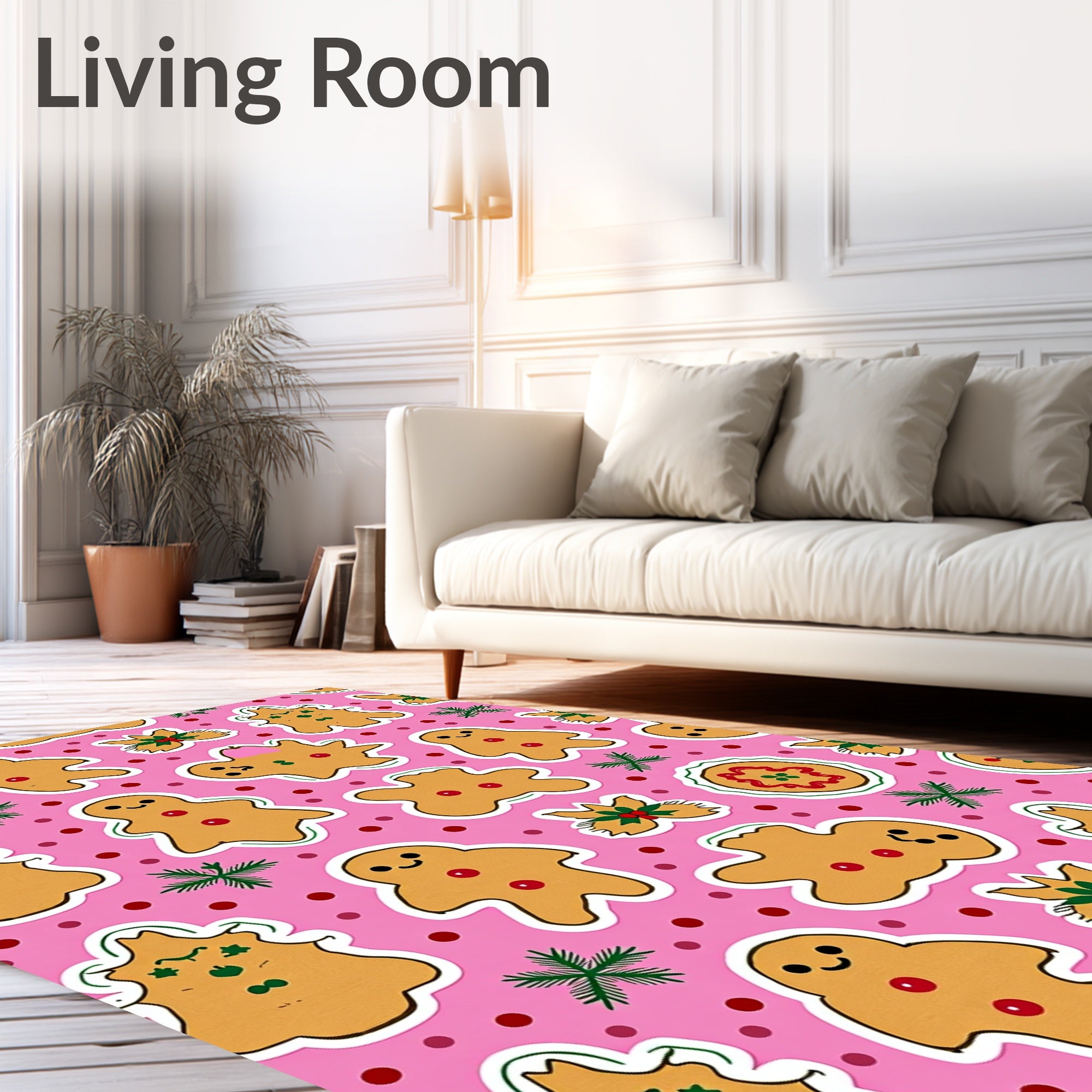 Charming Gingerbread Holiday Icons Pink Rug
