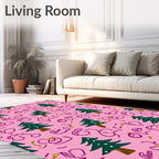 Whimsical Pink Christmas Tree Doodle Rug