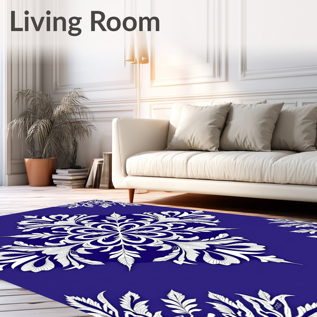 Deep Blue White Floral Medallion Rug