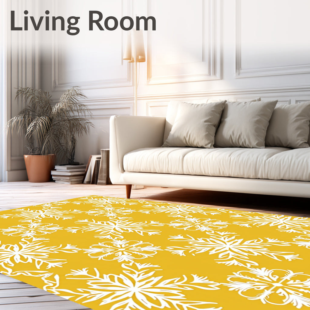Golden Yellow White Snowflake Medallion Rug
