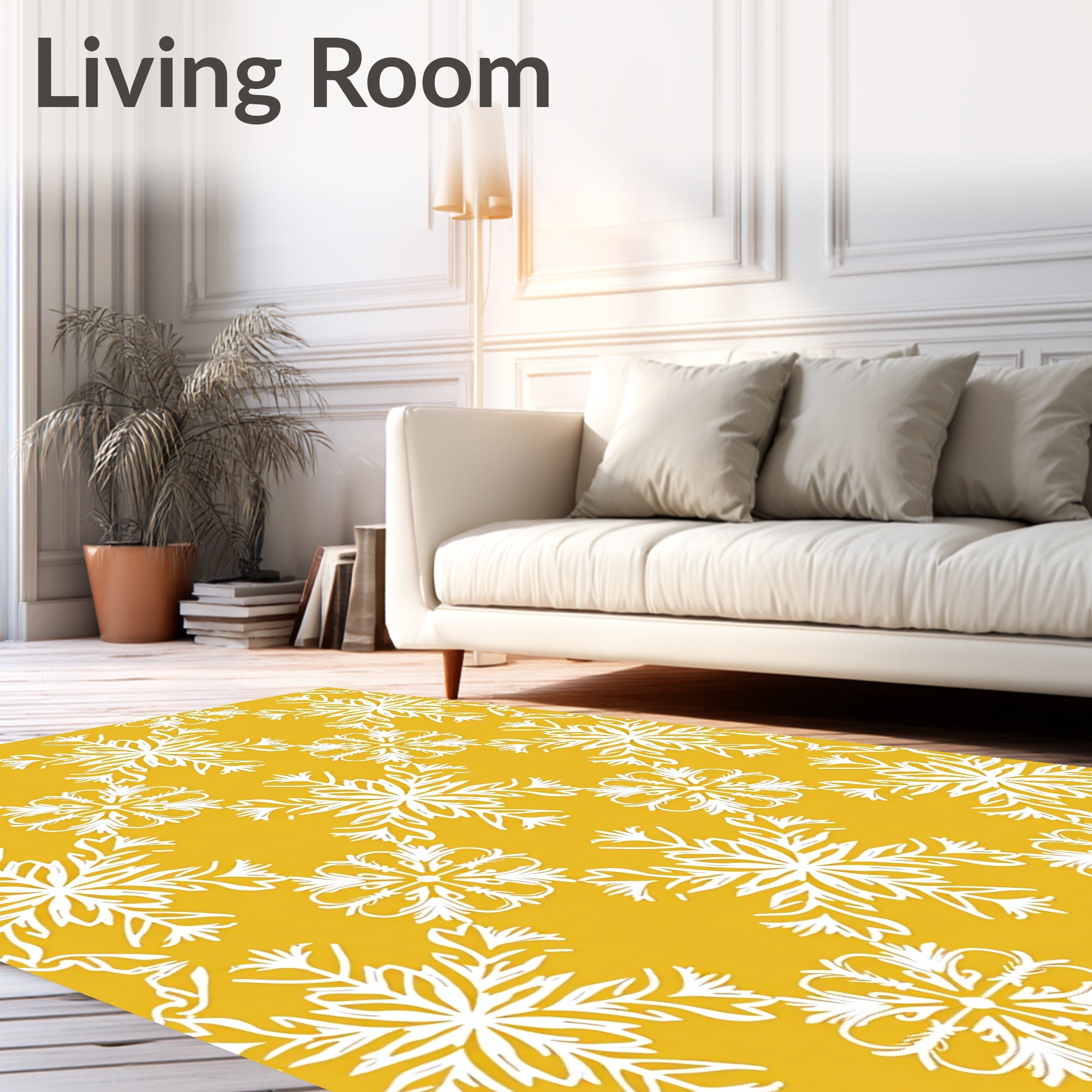 Golden Yellow White Snowflake Medallion Rug