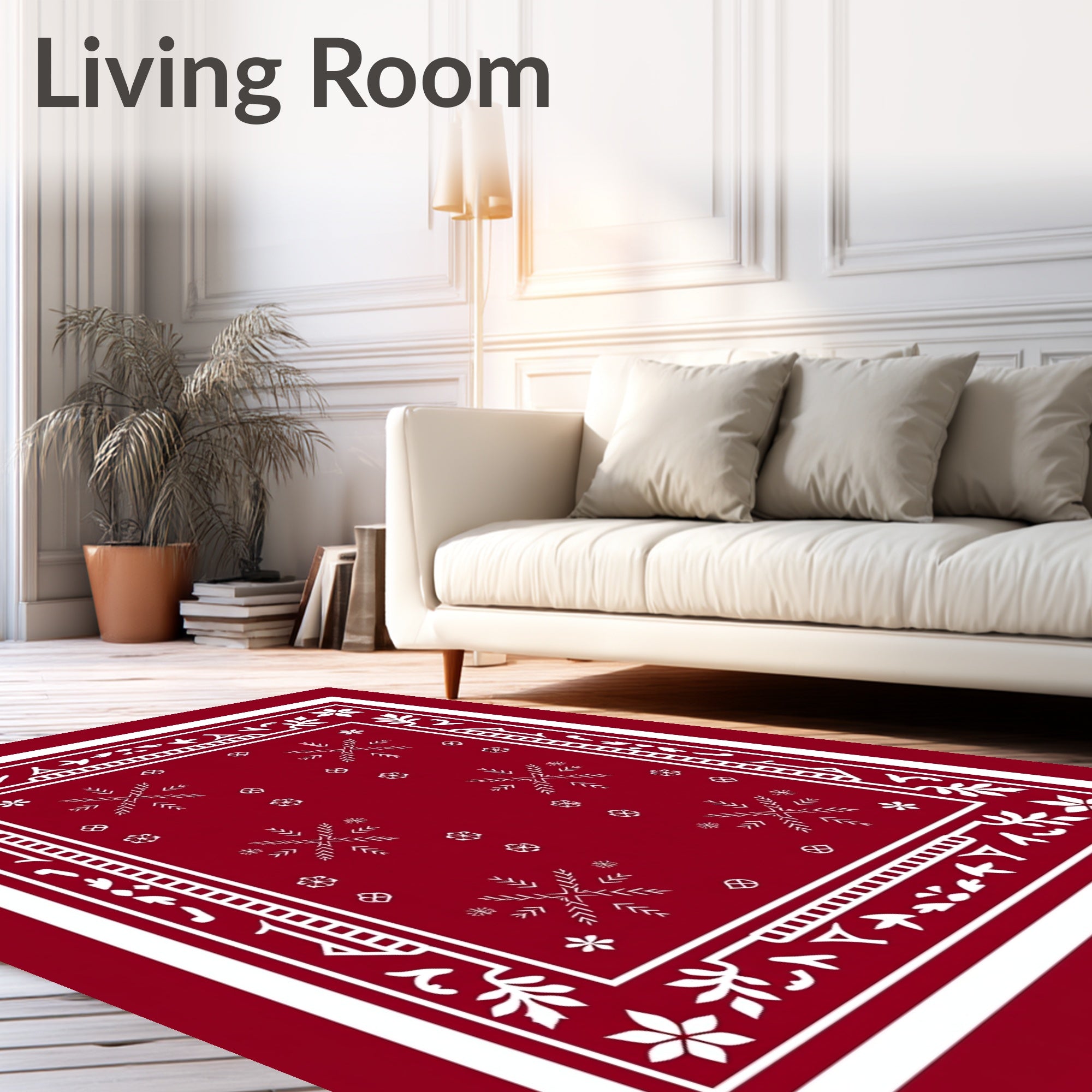 Crimson Snowflake Border Medallion Rug