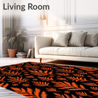 Vibrant Orange Fern Leaf Silhouette Rug