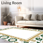 Ornate Green Leaf Wreath Border Rug