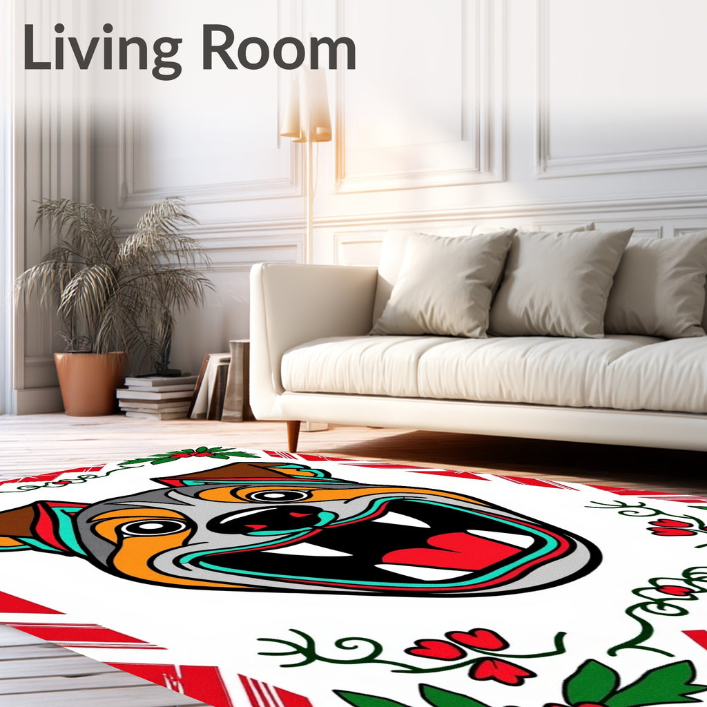 Bold Red Green Bright Dog Face Rug