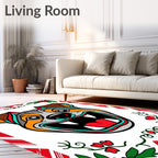 Bold Red Green Bright Dog Face Rug