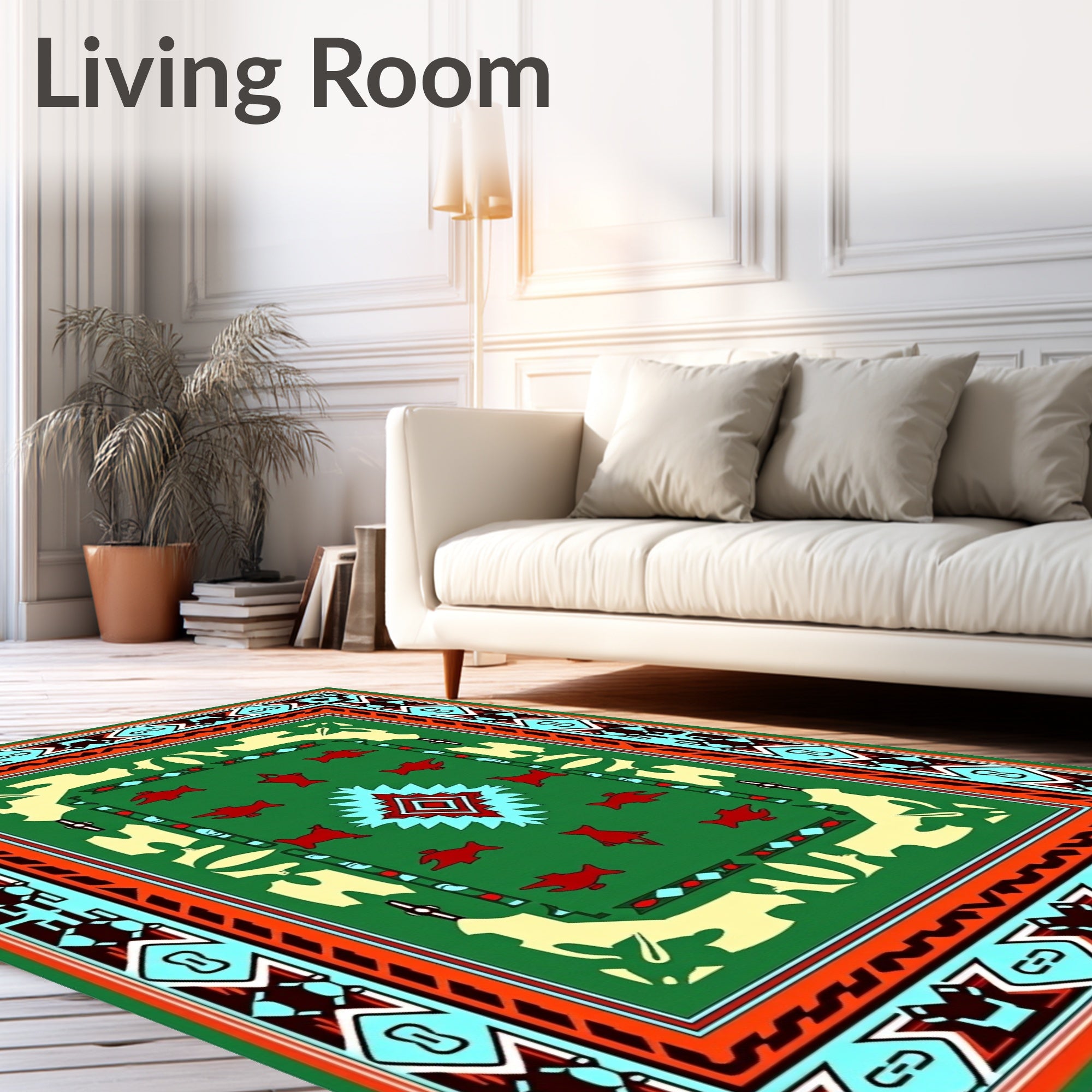 Green Red Fish Geometric Rug