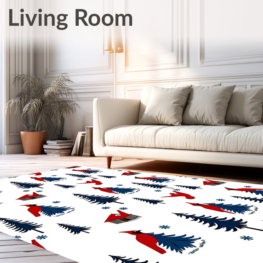 Winter Cardinal Woodland Scene Rug