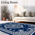 Deep Blue Snowflake Mandala Medallion Rug