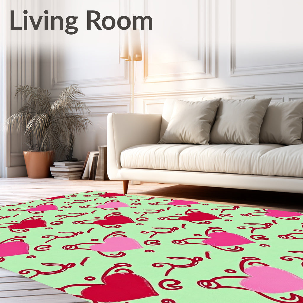 Pink Red Heart Swirls Mint Rug