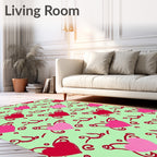 Pink Red Heart Swirls Mint Rug