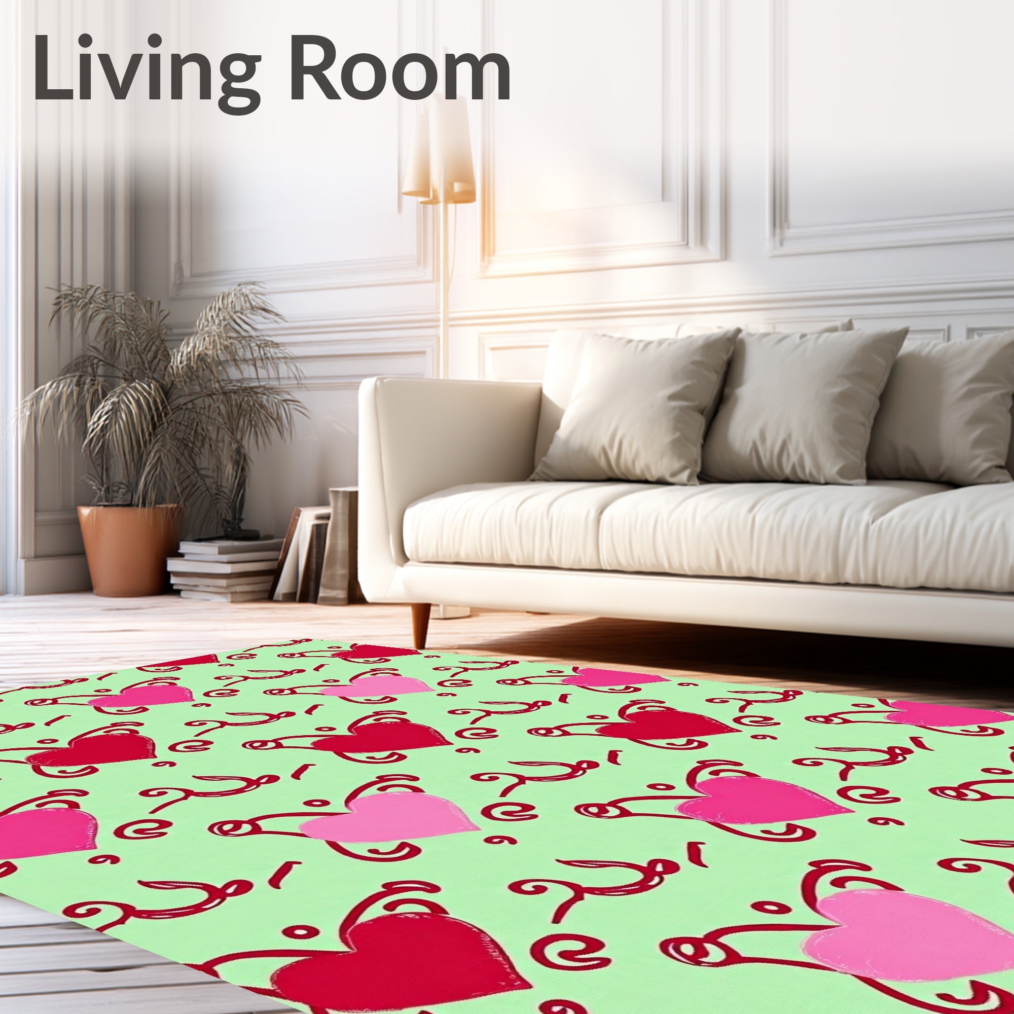 Pink Red Heart Swirls Mint Rug