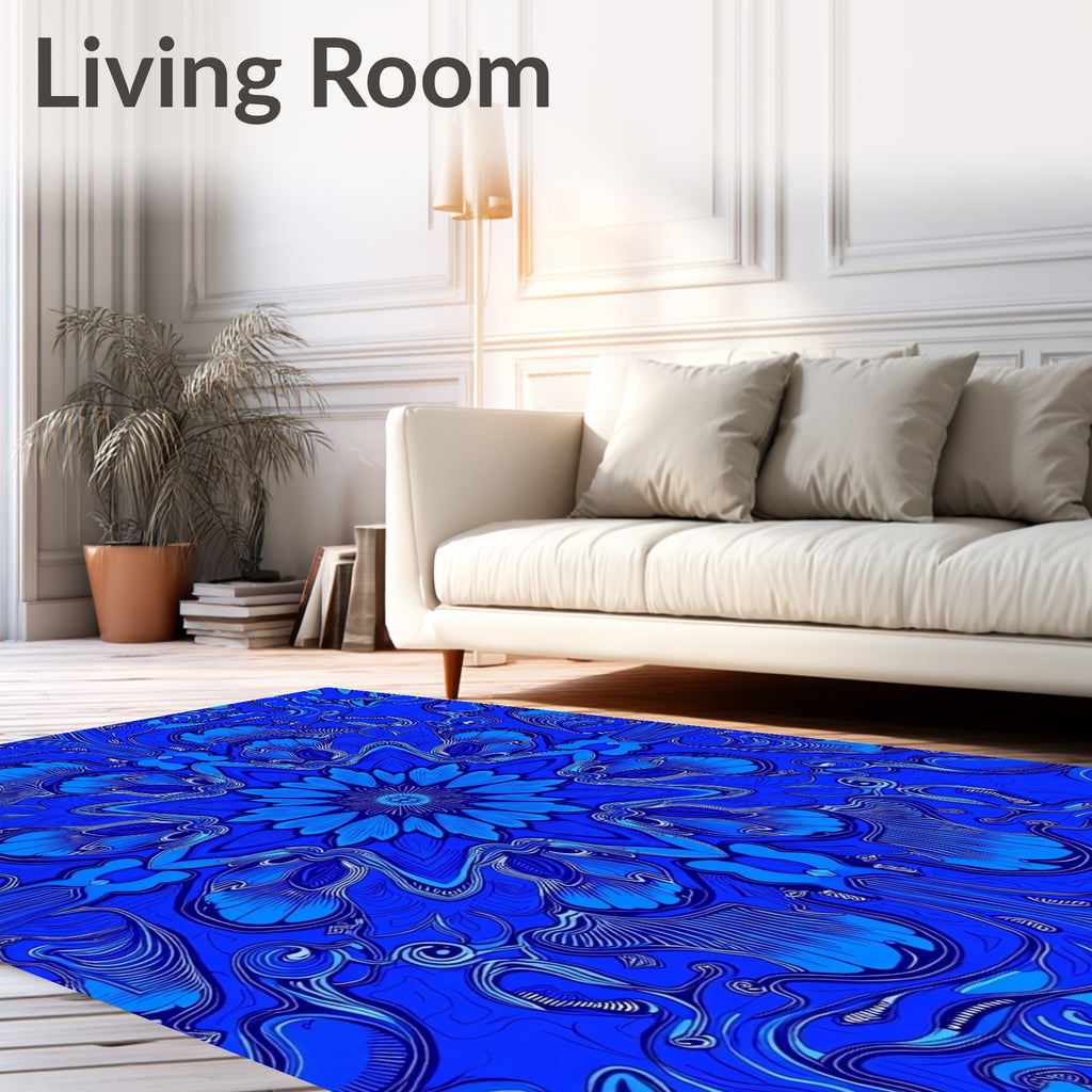 Lush Blue Floral Kaleidoscope Rug