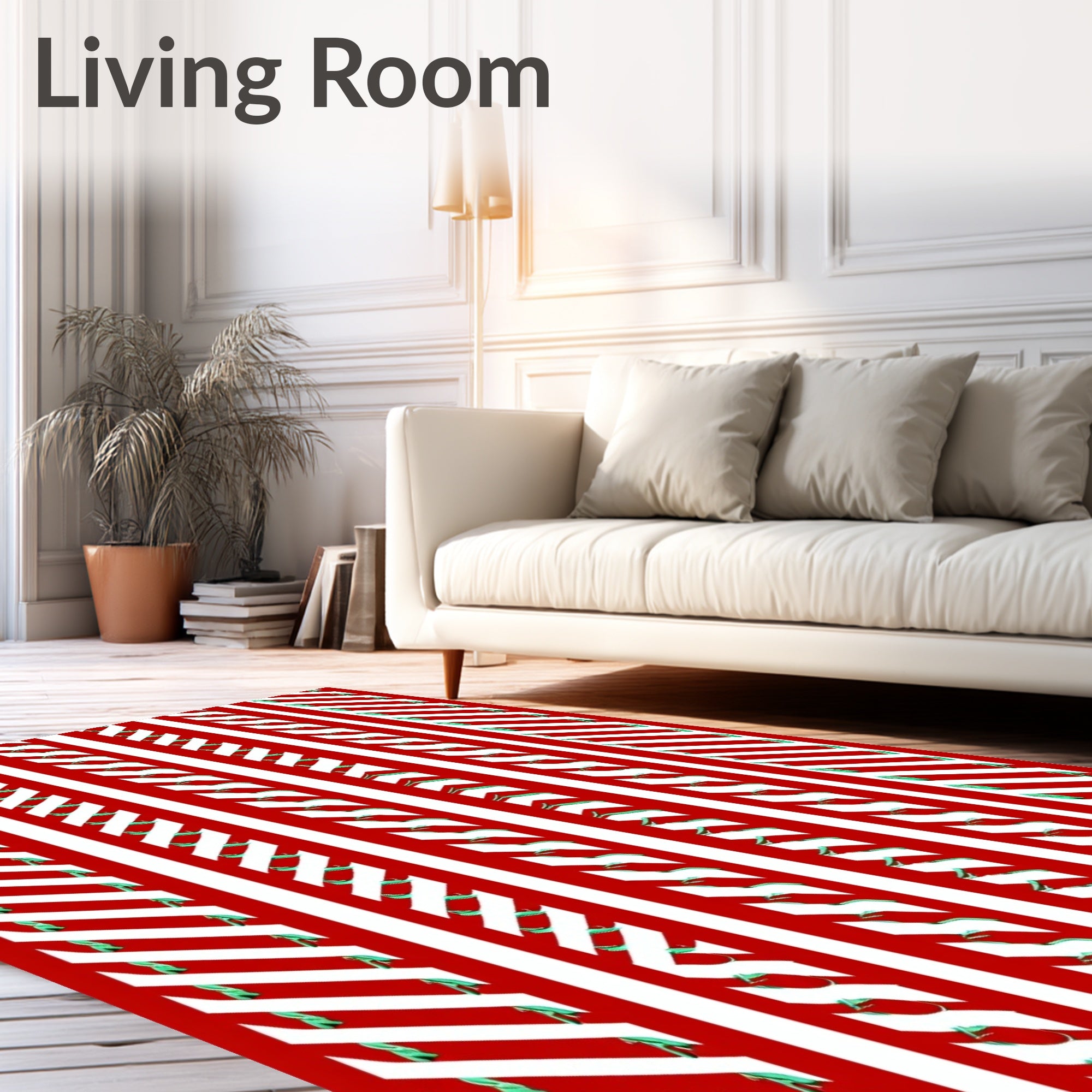 Red White Green Striped Ribbon Rug