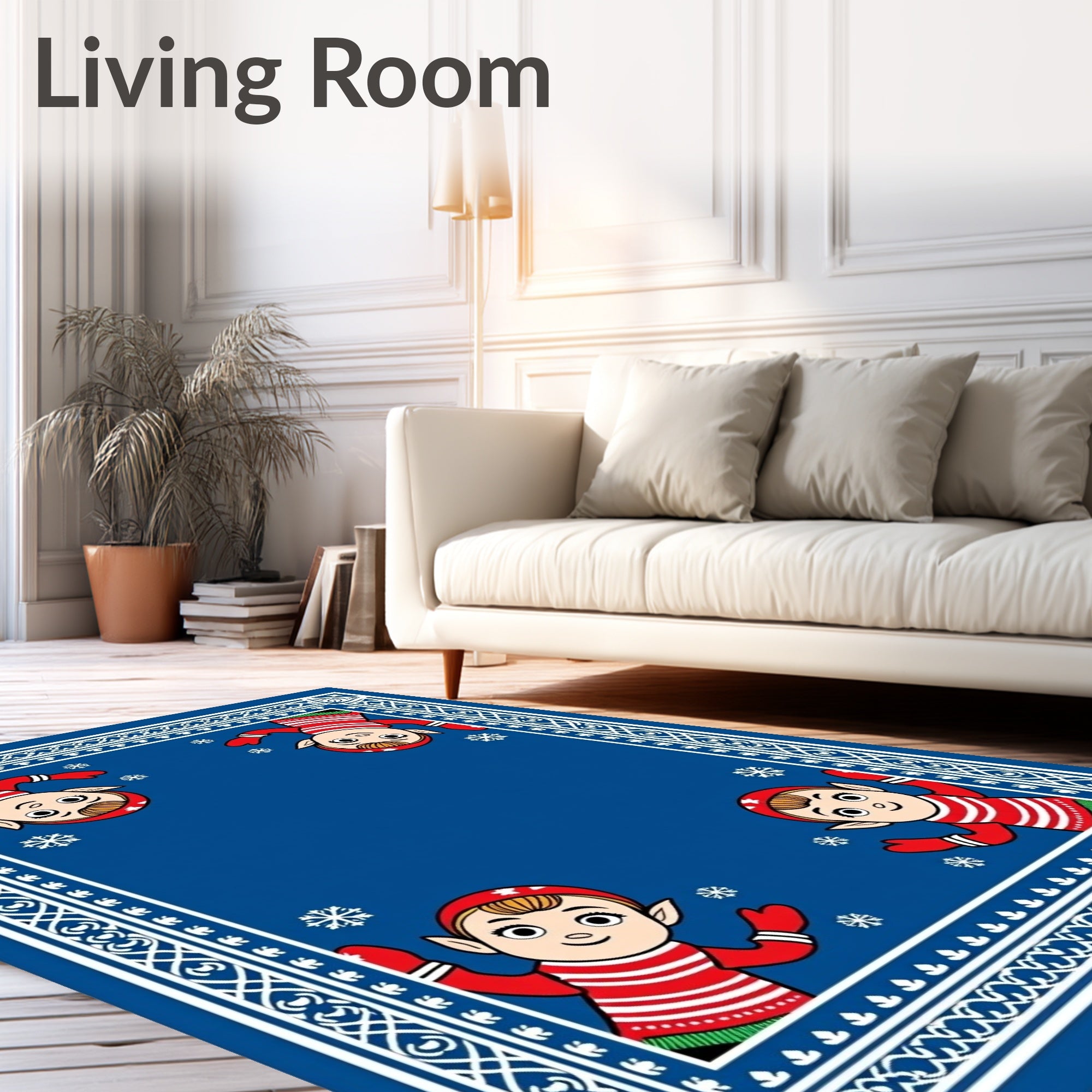 Cute Red Striped Elves Winter Snowfall Rug
