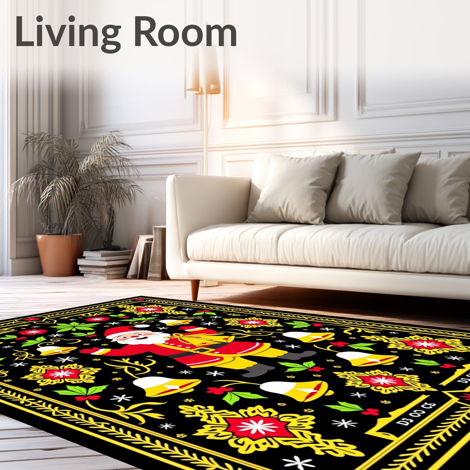 Red Yellow Black Santa Claus Bells Rug